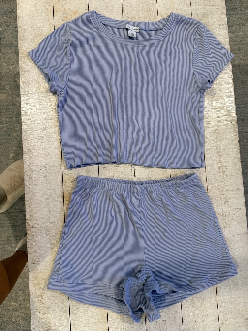 Ribbed Short Pajama Set in Lavender Blue - Unknown Brand